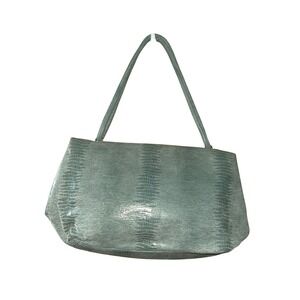 Antonio Melani Teal Blue Embossed Snake Skin Frame Shoulder Bag Clasp Closure
